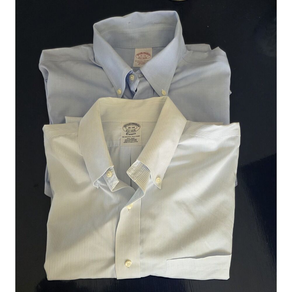 Bundle of 2 Brooks Brothers The Original Polo Dress Shirts Cotton Non-Iron 16/34